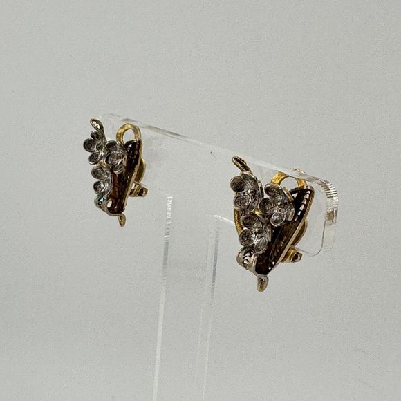 Vintage Vermeil Filigree Flowers Clip On Earrings Silver Gold Cannetille 7/8" L - Picture 11 of 15